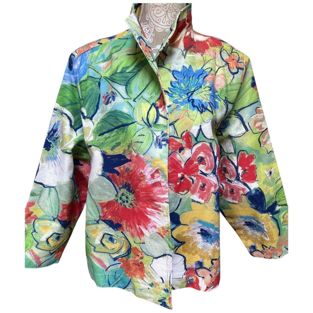 Painted Pony USA Vintage Open Blazer Jacket Floral 100% Cotton Boho Artsy 3X